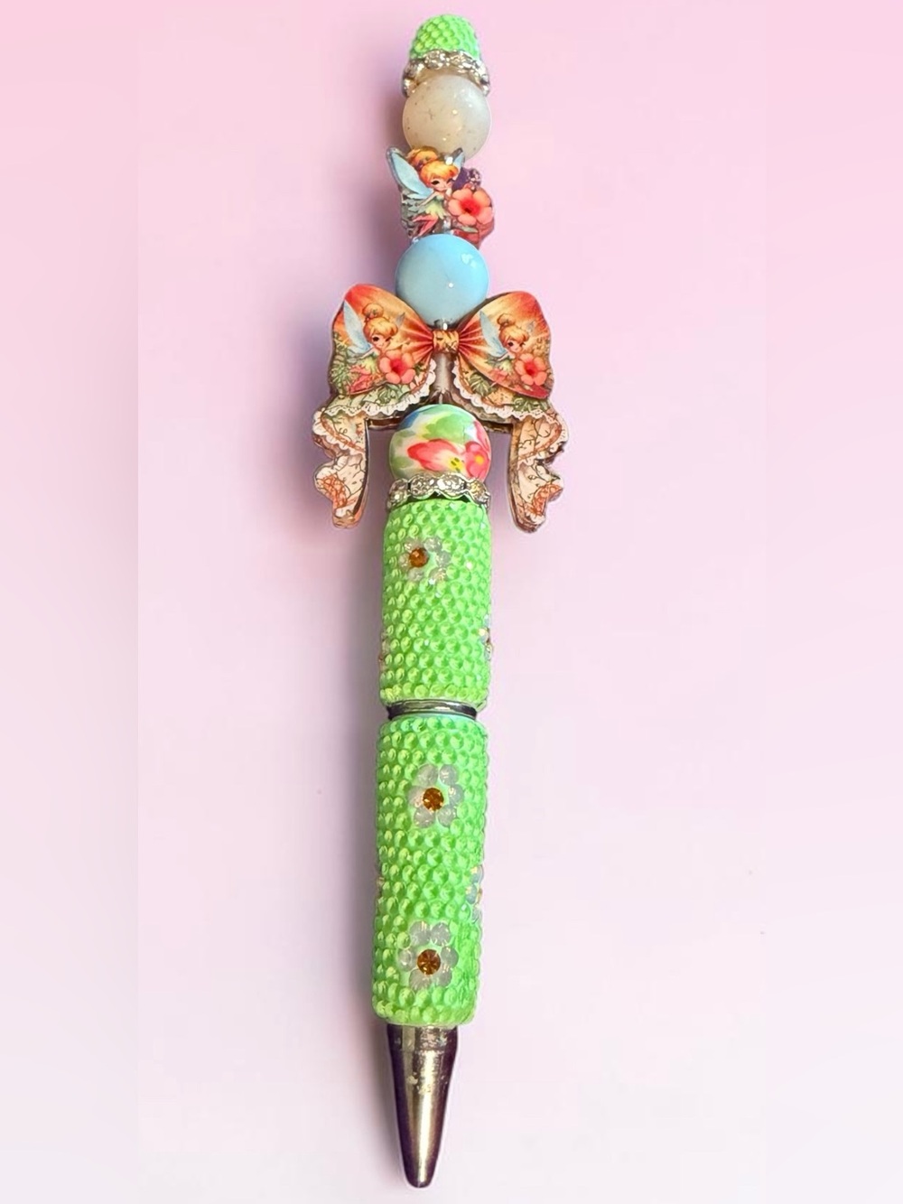 Decorative Green Beaded Ballpoint Pen with Bow Accent
